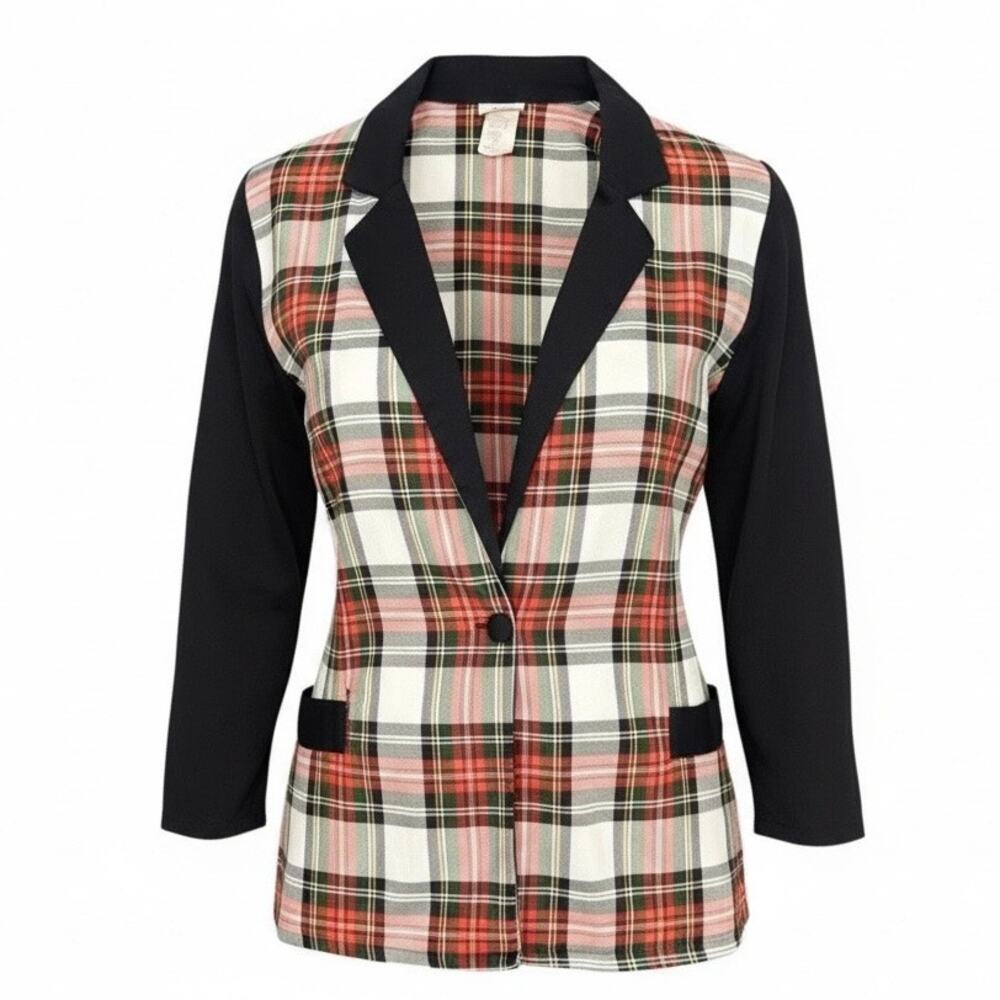 Vintage Holiday Tartan Plaid Blazer Christmas Preppy Size L (16/18)
